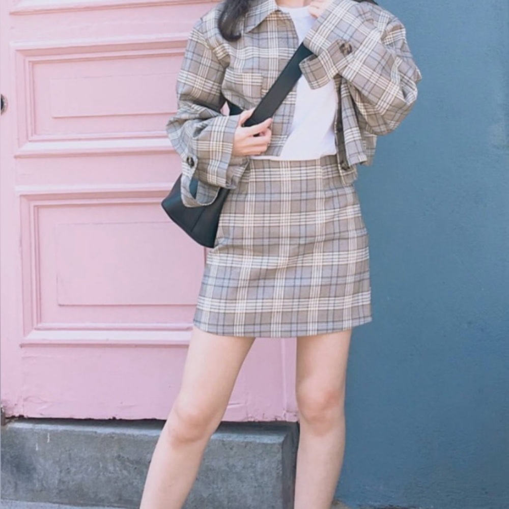 Two pieces Marant Plaid Button-Up Shirt and skirt